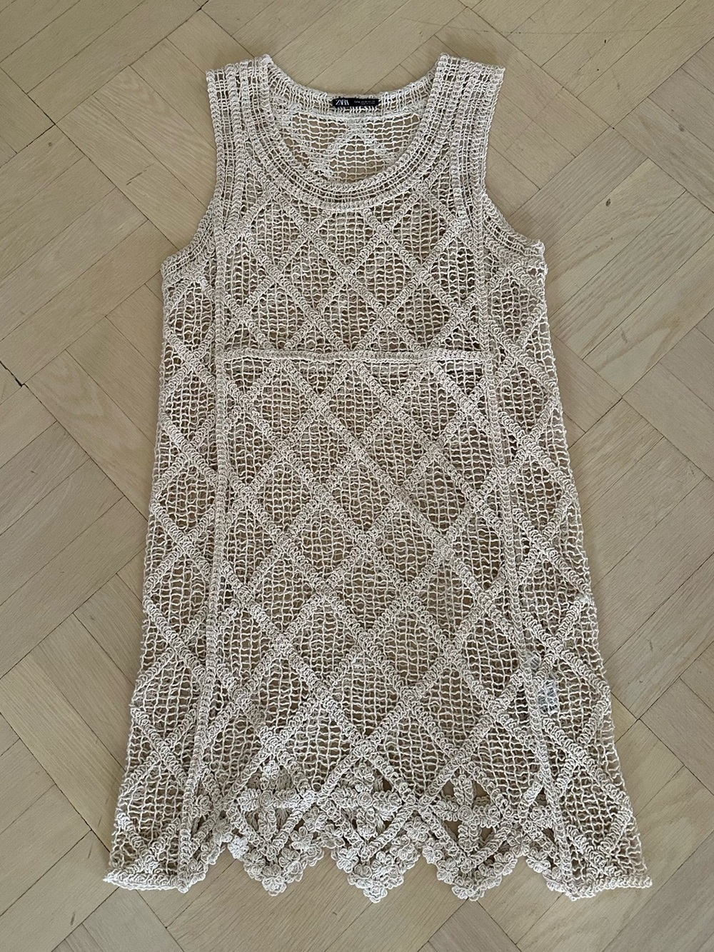 Zara Open Knit Mini Dress White Crochet Coverup Like New Size Medium